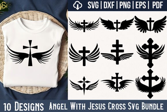 Angel with Jesus Cross SVG Graphics for T-Shirt Designs