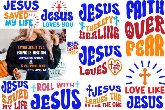 Jesus Retro Svg Bundle: Graphics for Faith-Based Crafters & Freebies Lovers