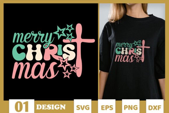 Merry Christmas Jesus Cross SVG for T-Shirt Designs & Graphics