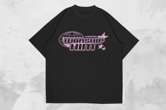 Worship Him Christian Y2K T-Shirt Design – A Bold Visual Asset for Faith-Based Content
